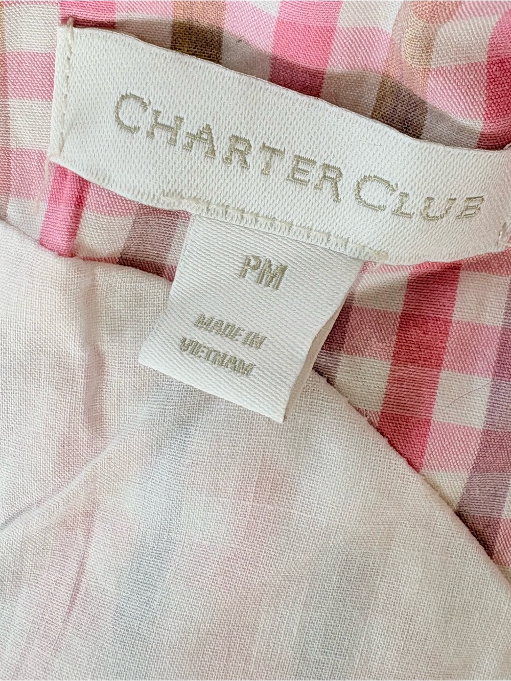 Charter Club Pink Gingham Plaid Cottage-Core Full Skirt Sleeveless Dress PM NWOT - Picture 10 of 11
